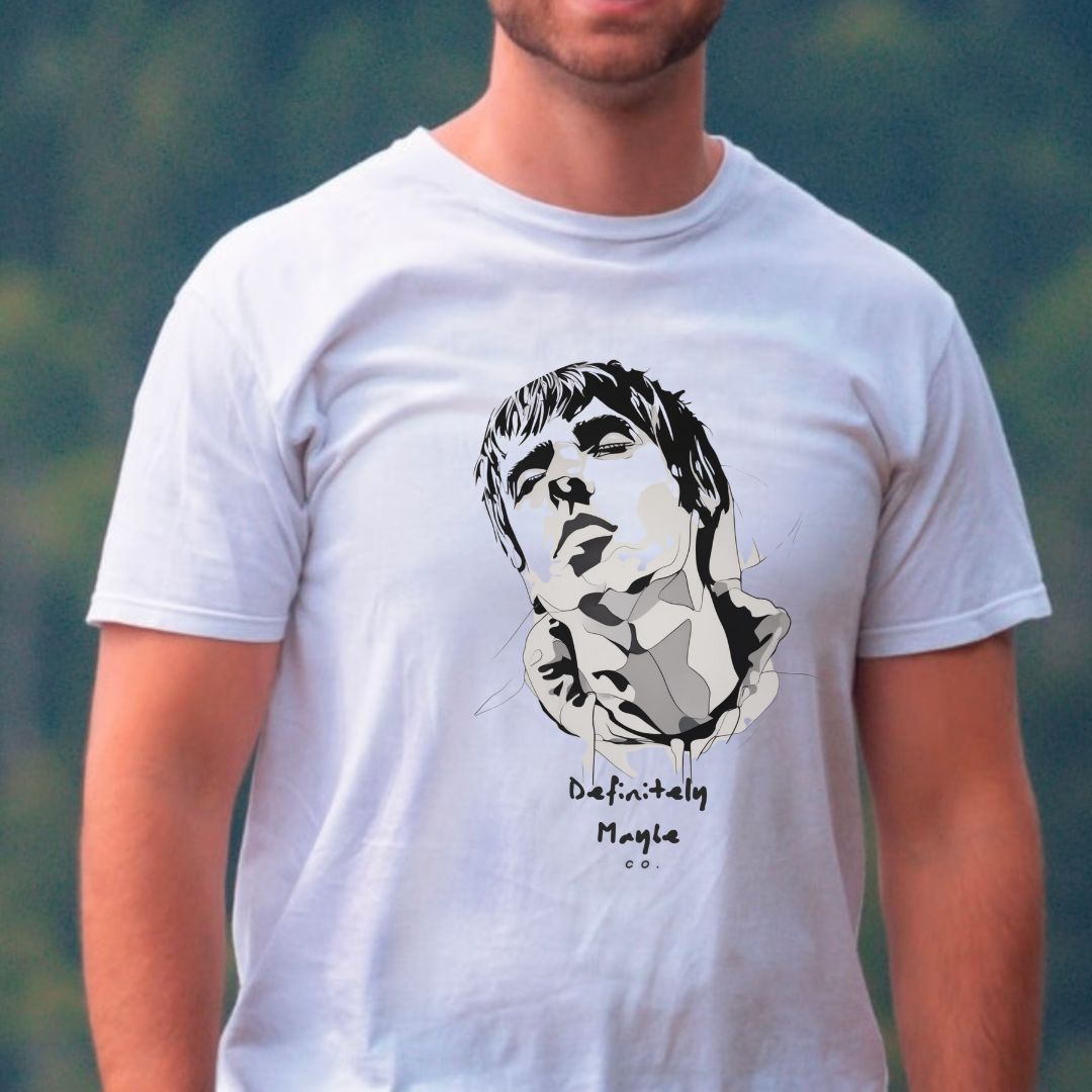 White Sketch Liam Gallagher Unisex T-Shirt – Rock Icon on Cotton