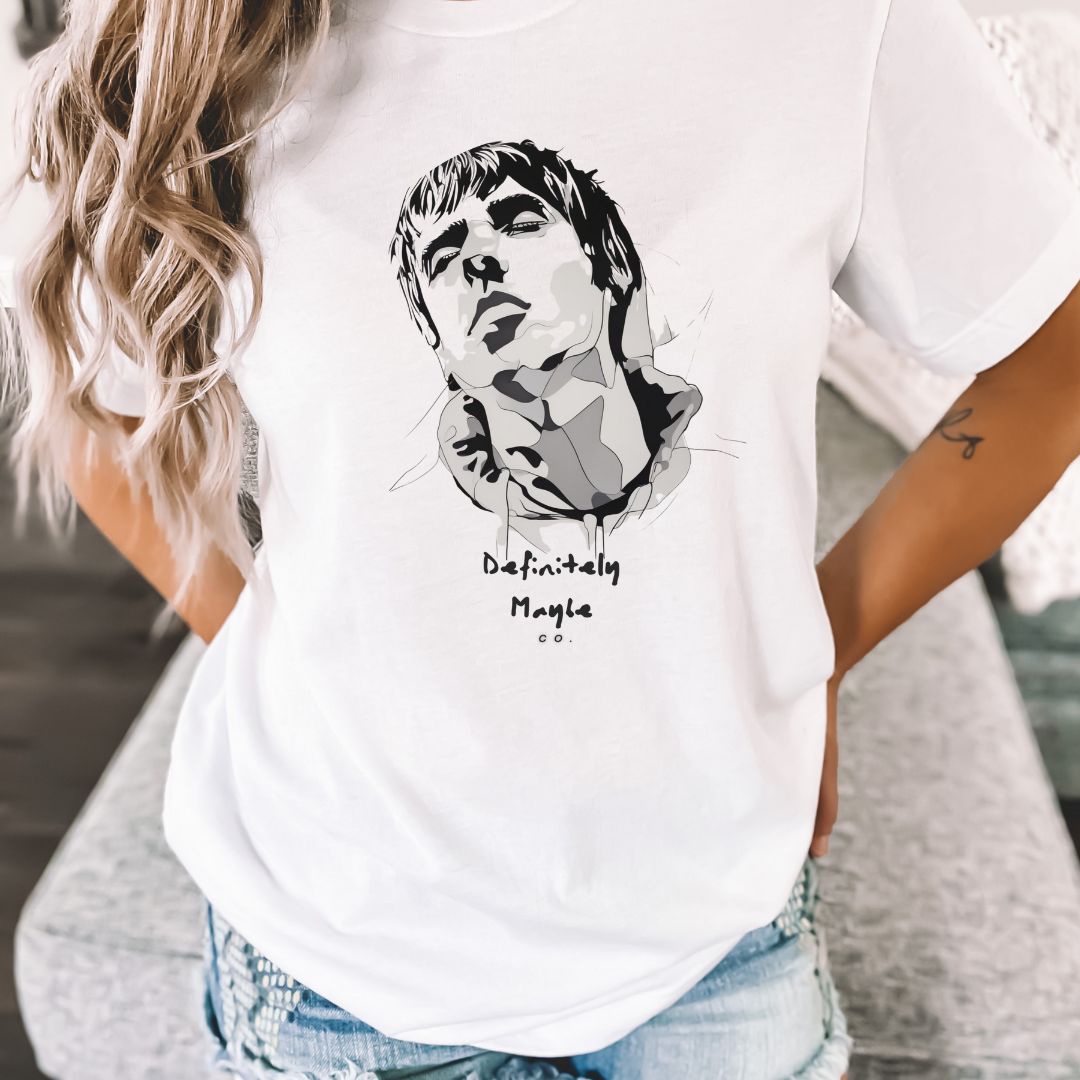 White Sketch Liam Gallagher Unisex T-Shirt – Rock Icon on Cotton