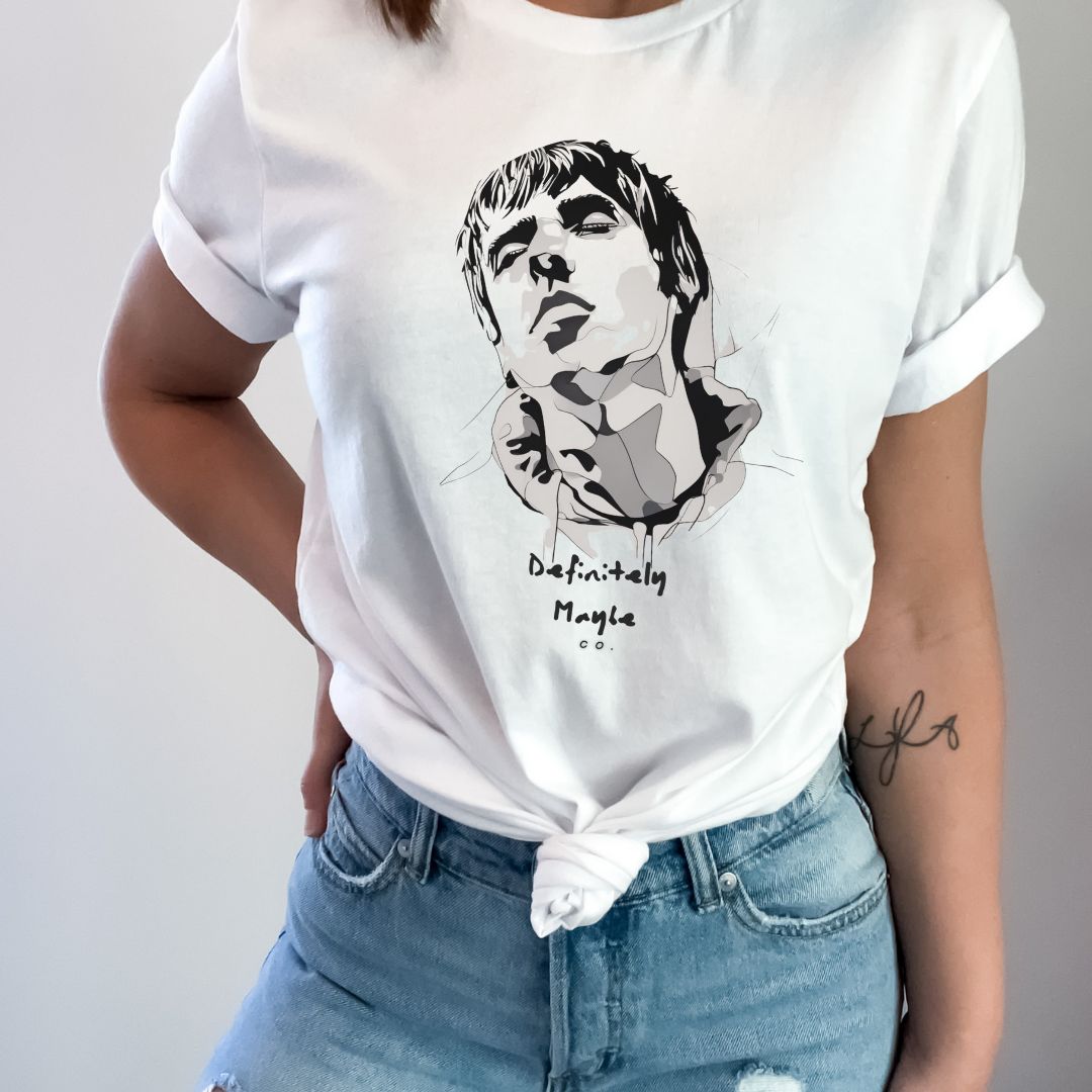 White Sketch Liam Gallagher Unisex T-Shirt – Rock Icon on Cotton