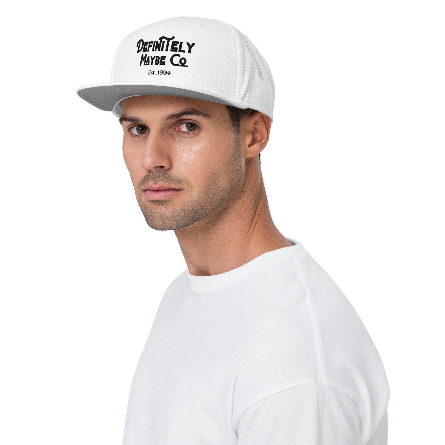 Definitely Maybe Co White Snapback Cap – Classic Style, Modern Edge